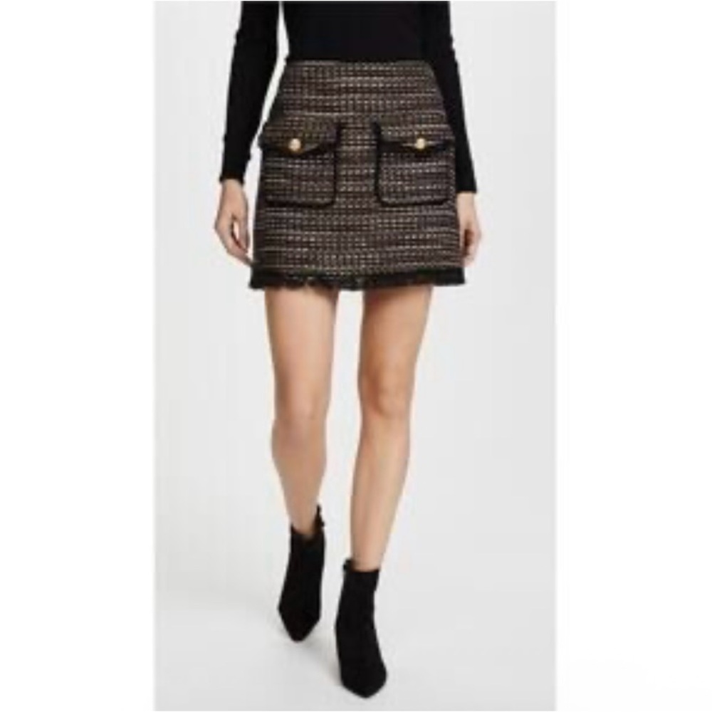 Veronica Beard Margot Tweed Skirt Earth Black Gold Pocket Mini Size 10